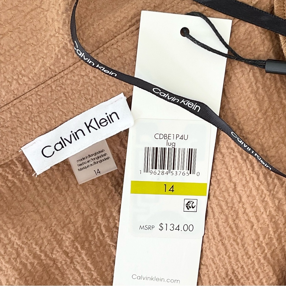CALVIN KLEIN Crepe Dress Sleeveless Button Front Textured Side Pockets Belted - Picture 7 of 9